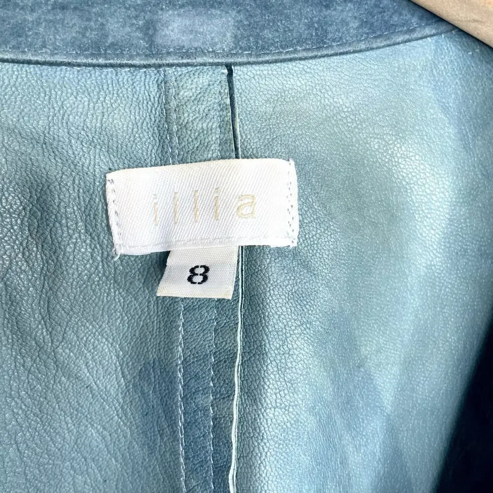 Illia Denim Leather Blazer Sz 8 Blue Suede Denim Look Indie Sleaze Y2K Eclectic - Picture 5 of 10
